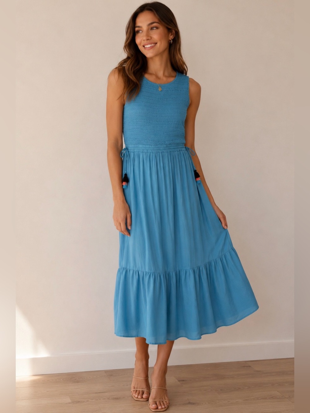 Anthropologie Dolan Sky Blue Smocked Bodice Sleeveless Boho Resort Midi Dress